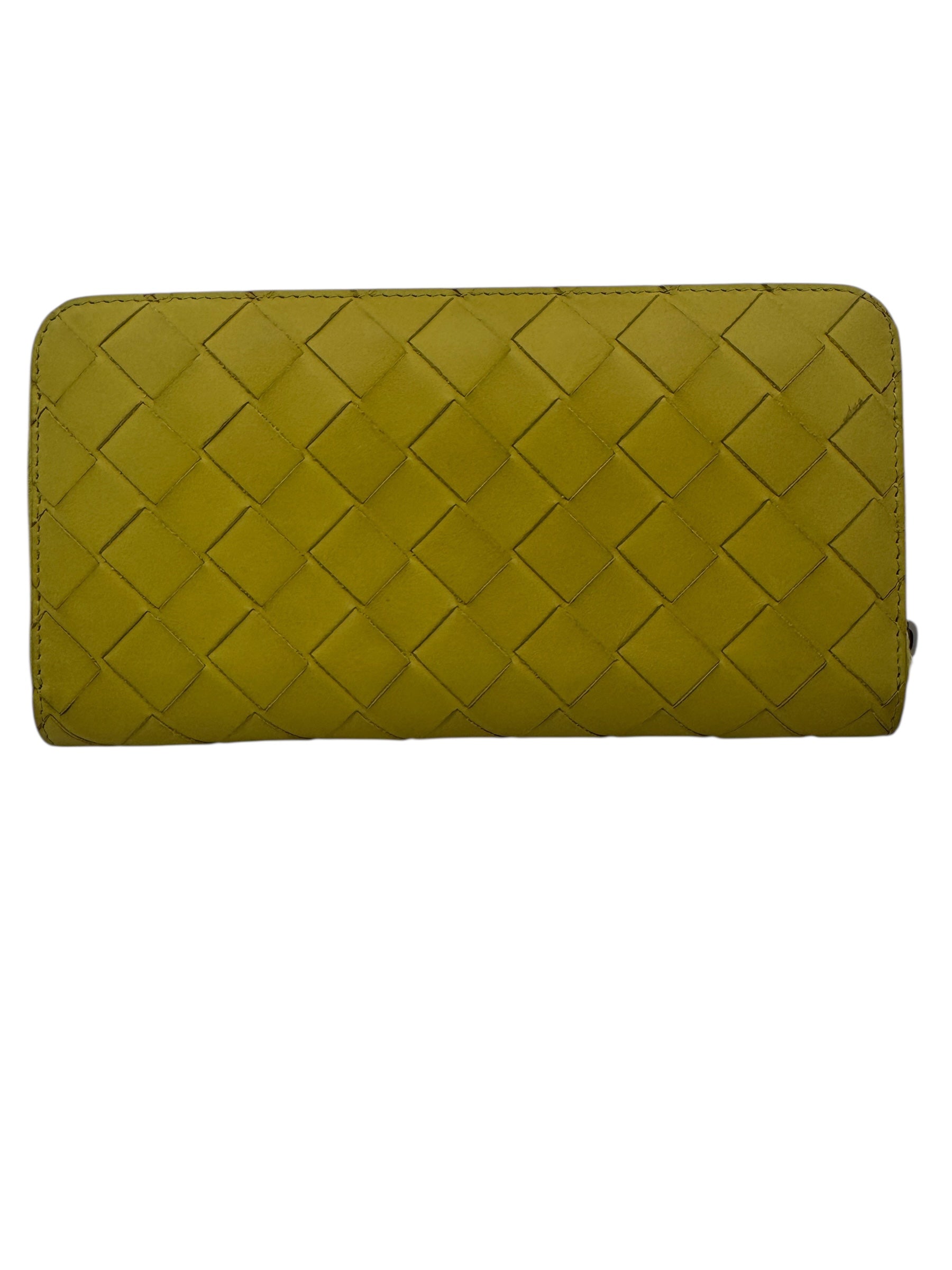 Authentic Bottega Veneta Yellow Zip Around Wallet 1414348