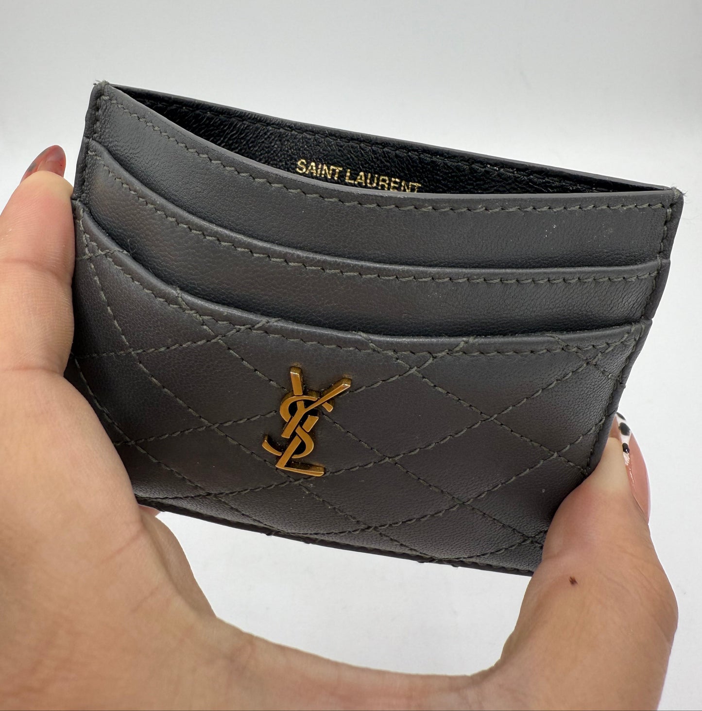 Saint Laurent Lambskin Quilted Monogram Gaby Card Case 1411378