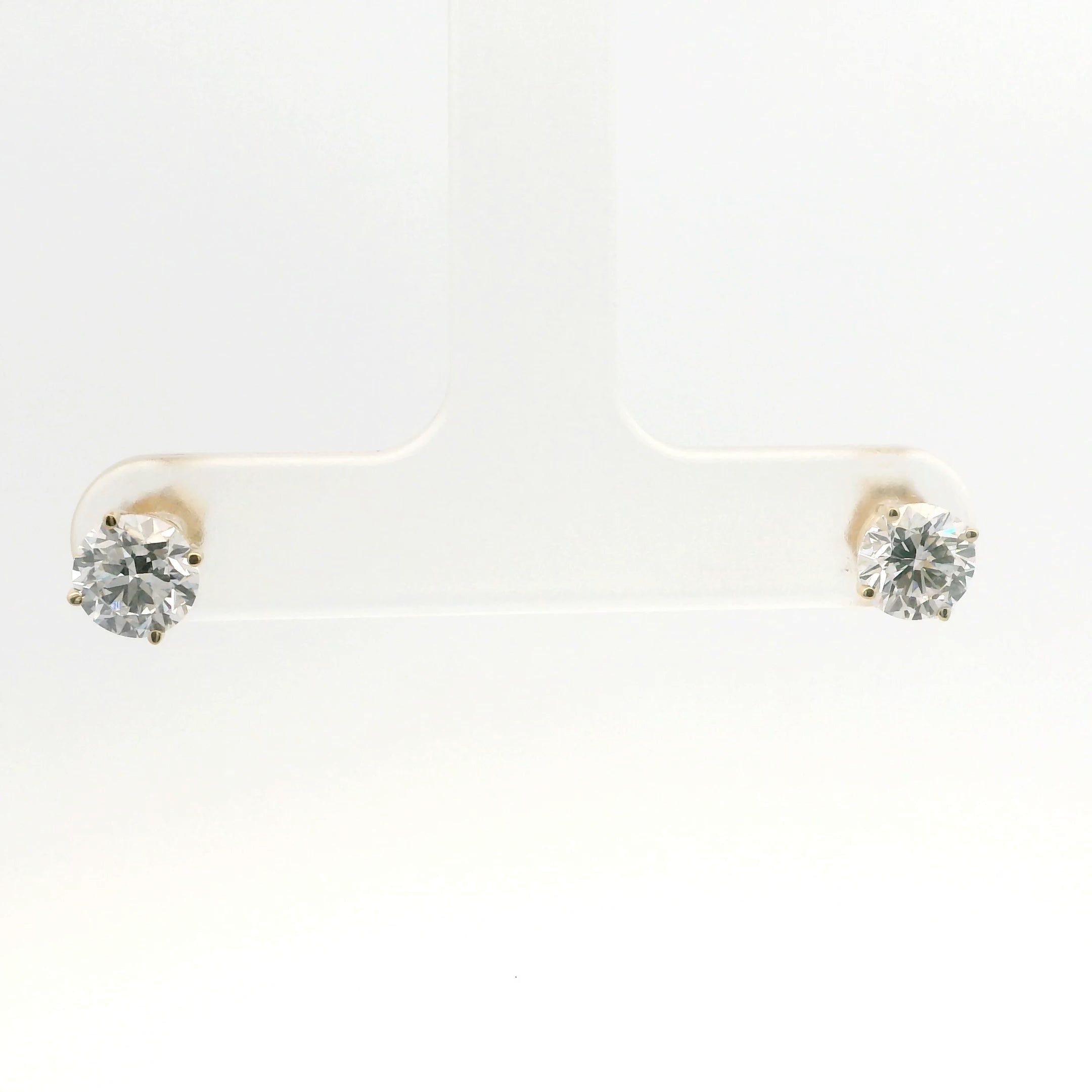 Brand New Lab Grown Diamond Stud Earrings - 1.50CTW Yellow Gold