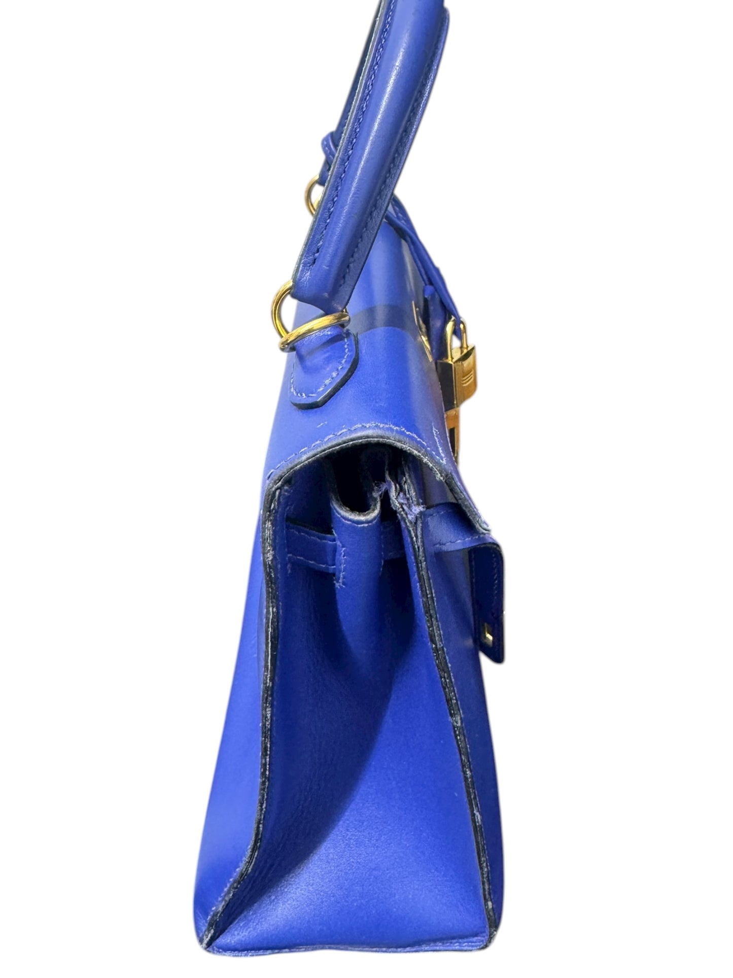 Authentic Hermès Kelly Sellier 25 in Bleu Electric with Gold Hardware 0251097