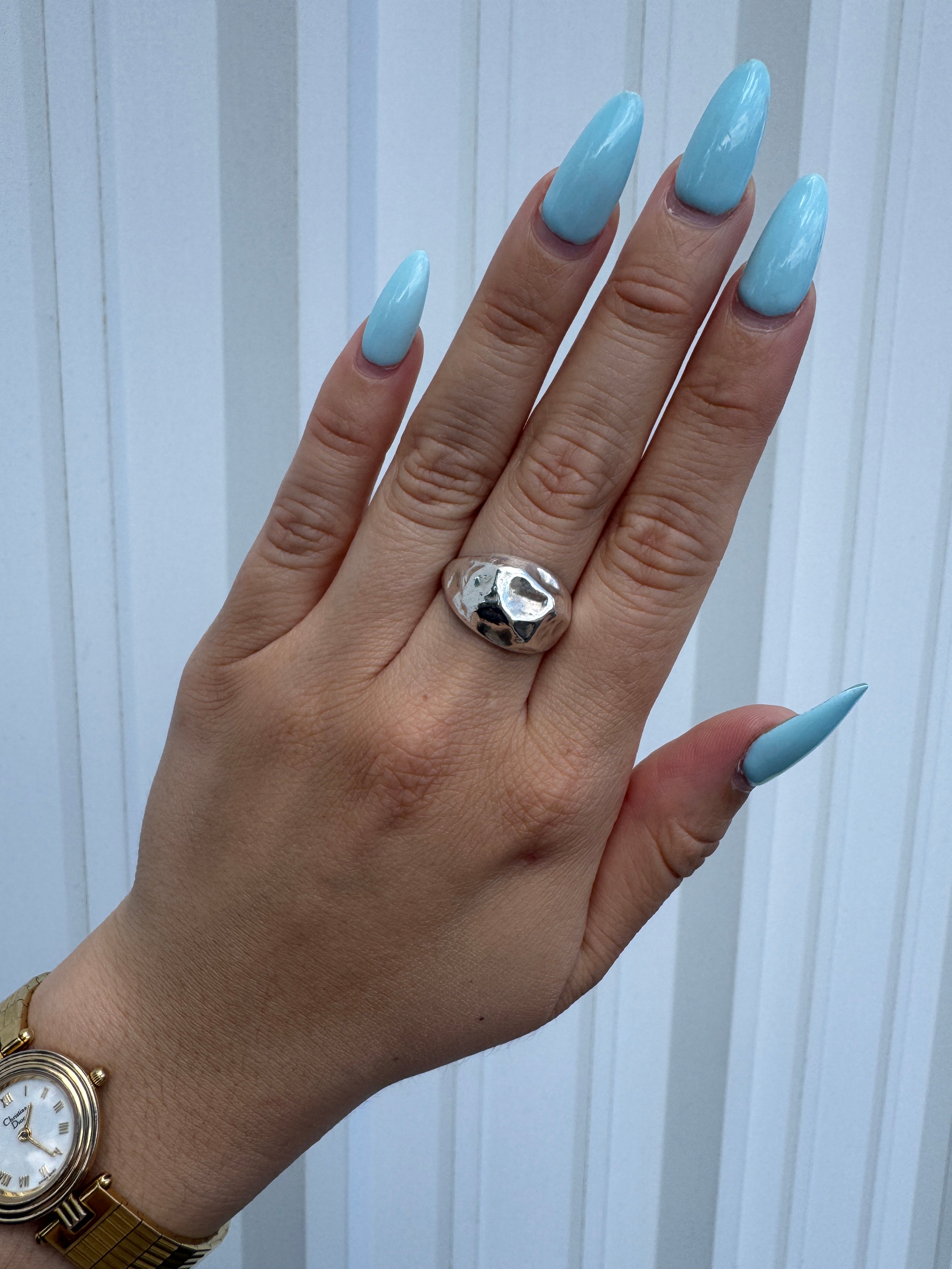 Silver Textured Dome Ring Size 8 0630498-5