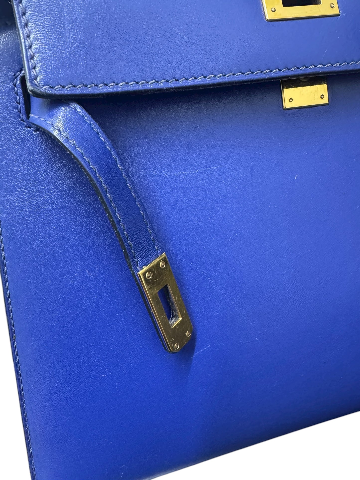Authentic Hermès Kelly Sellier 25 in Bleu Electric with Gold Hardware 0251097