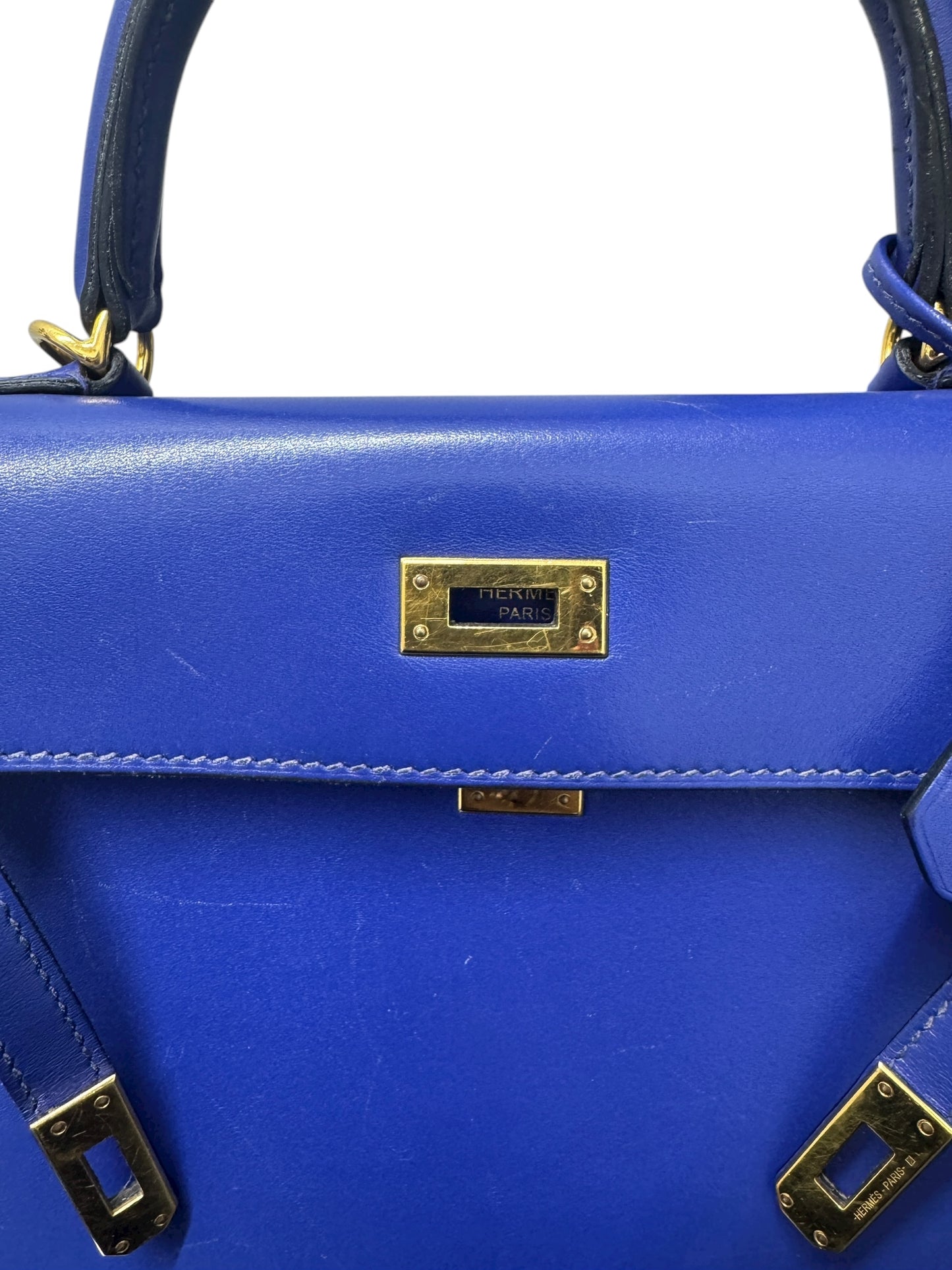 Authentic Hermès Kelly Sellier 25 in Bleu Electric with Gold Hardware 0251097