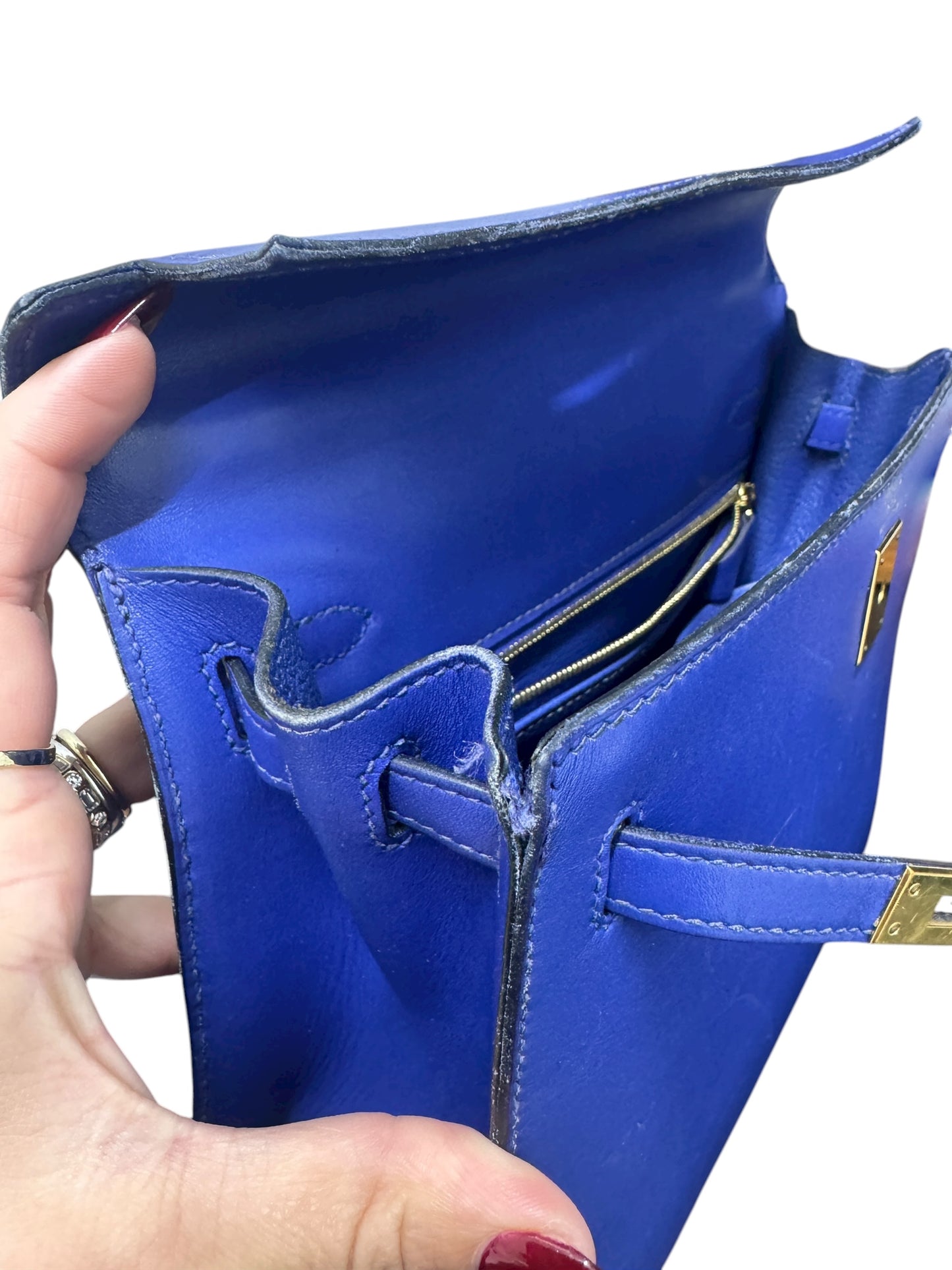 Authentic Hermès Kelly Sellier 25 in Bleu Electric with Gold Hardware 0251097