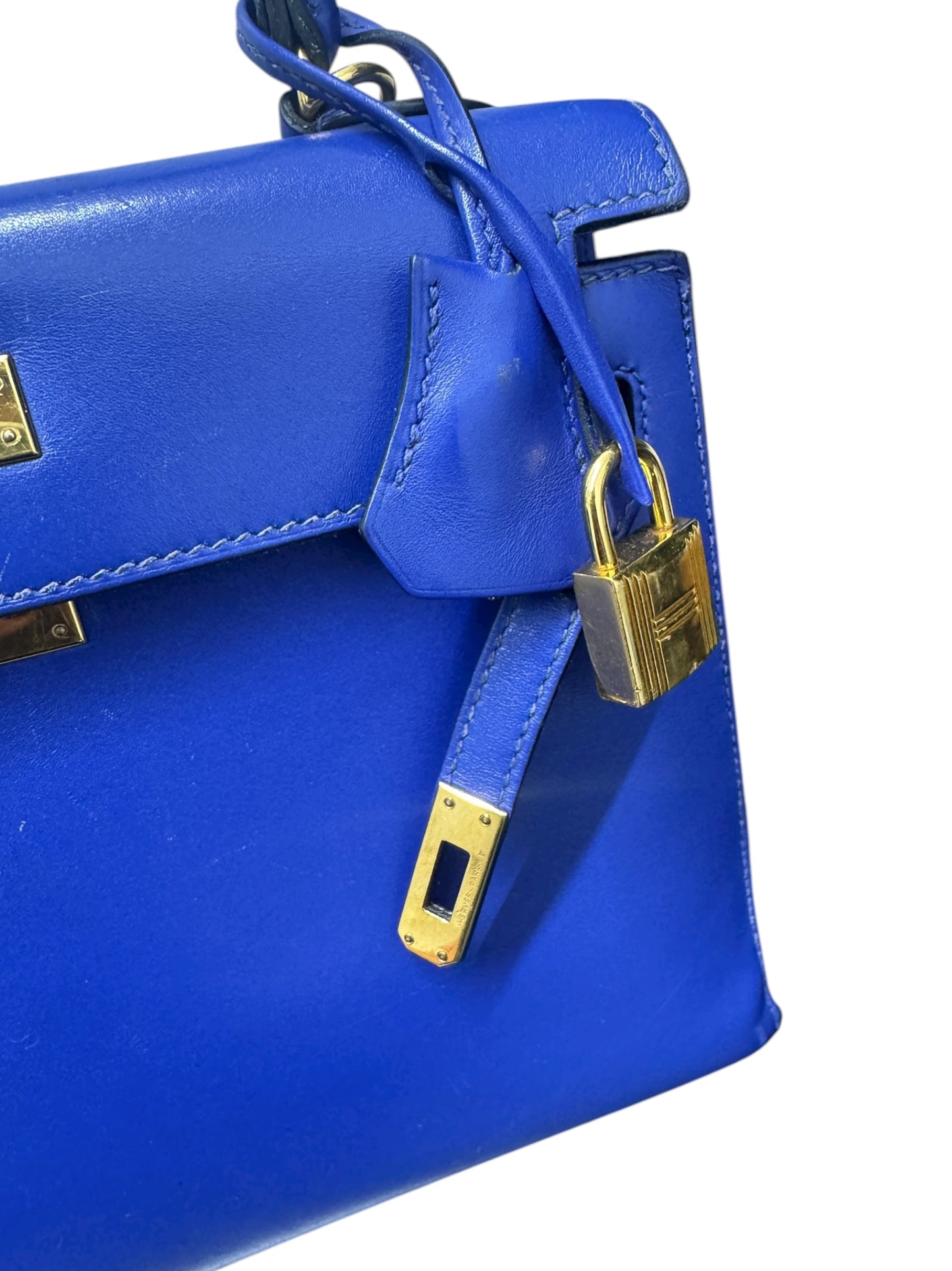 Authentic Hermès Kelly Sellier 25 in Bleu Electric with Gold Hardware 0251097