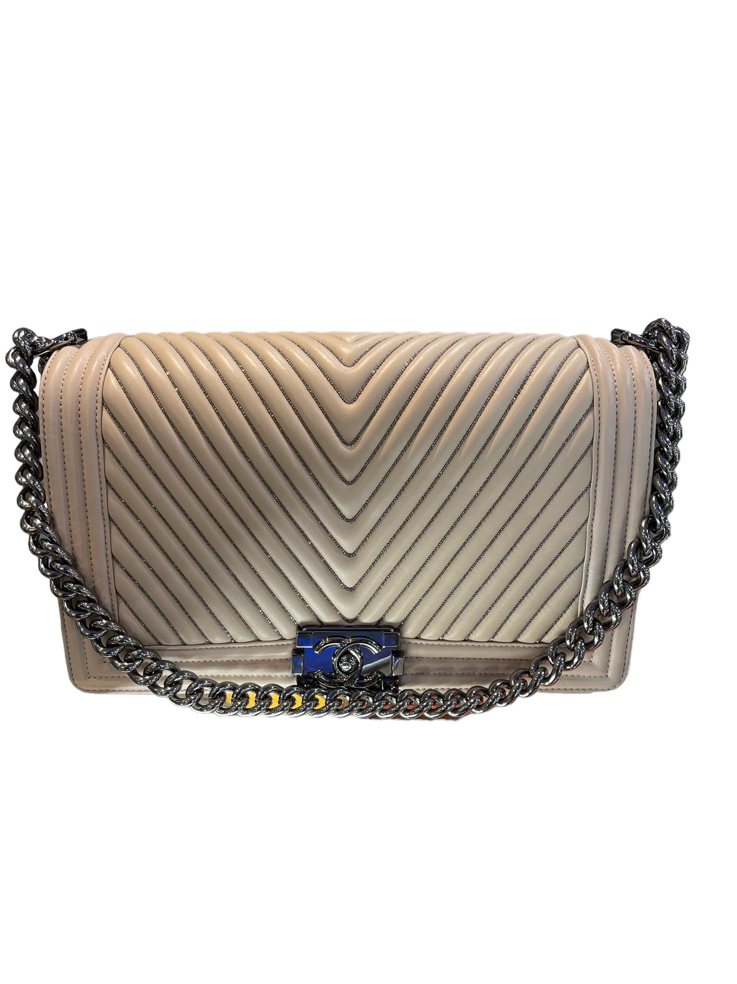 Chanel - Medium Boy Bag in Chevron Leather Embellished 1401785