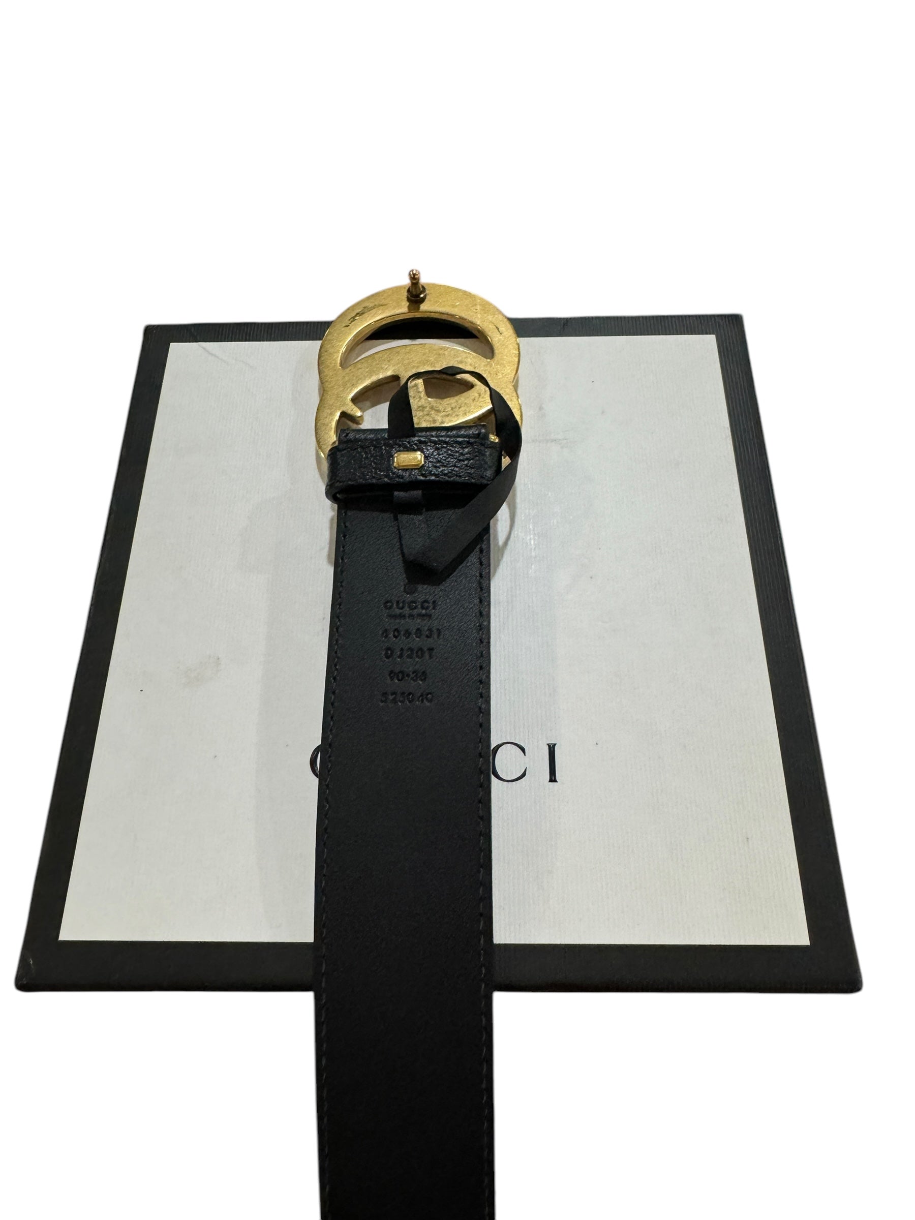 Black buy Leather Belt with Gold GG size 90