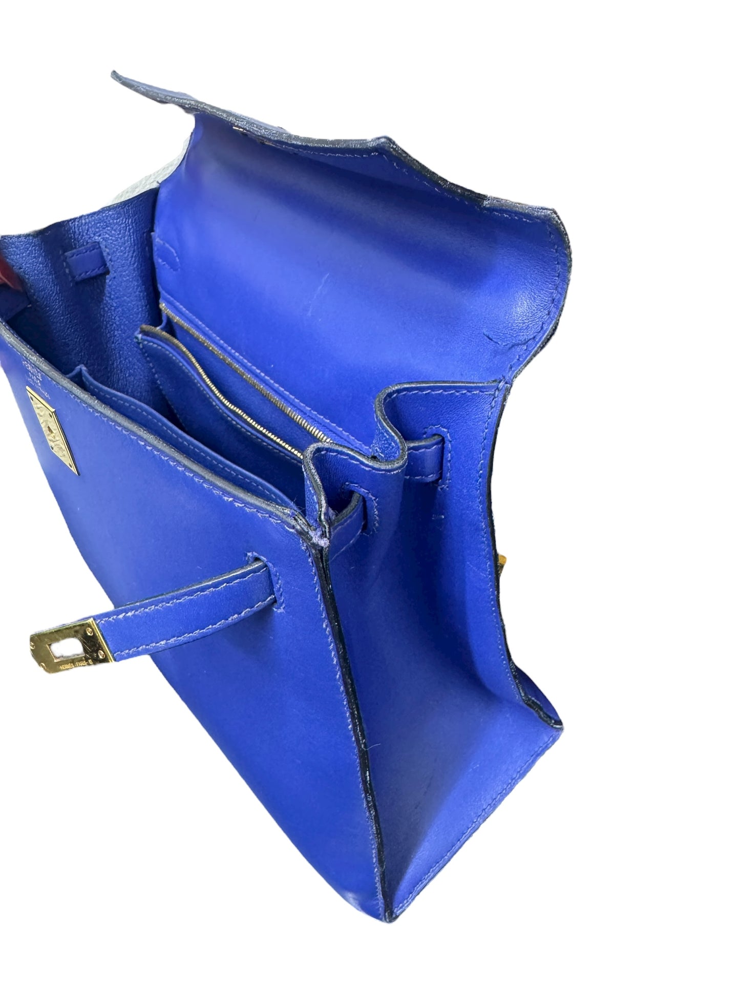 Authentic Hermès Kelly Sellier 25 in Bleu Electric with Gold Hardware 0251097