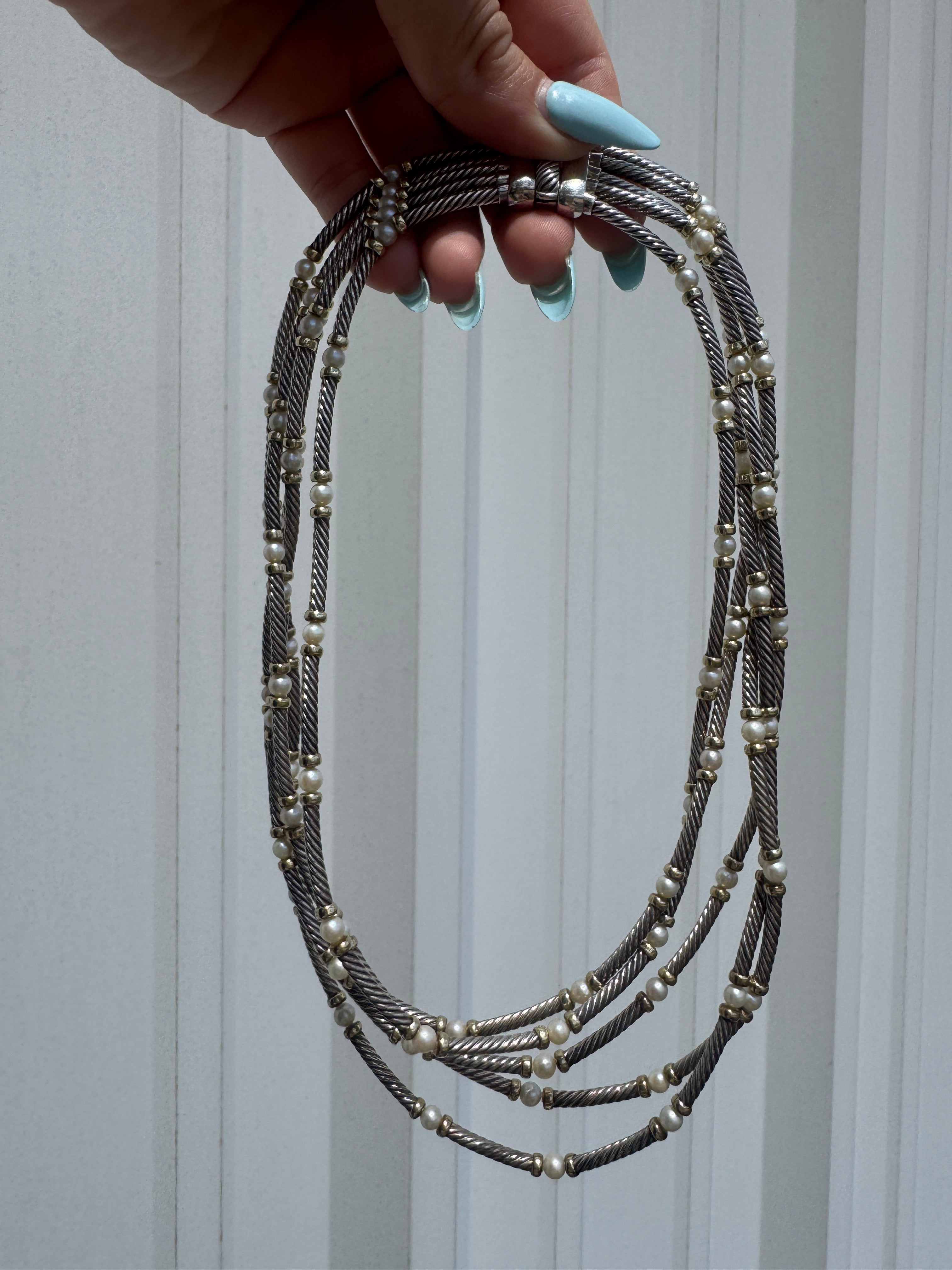 DY 5 Layer Silver & Pearl Necklace 1505437