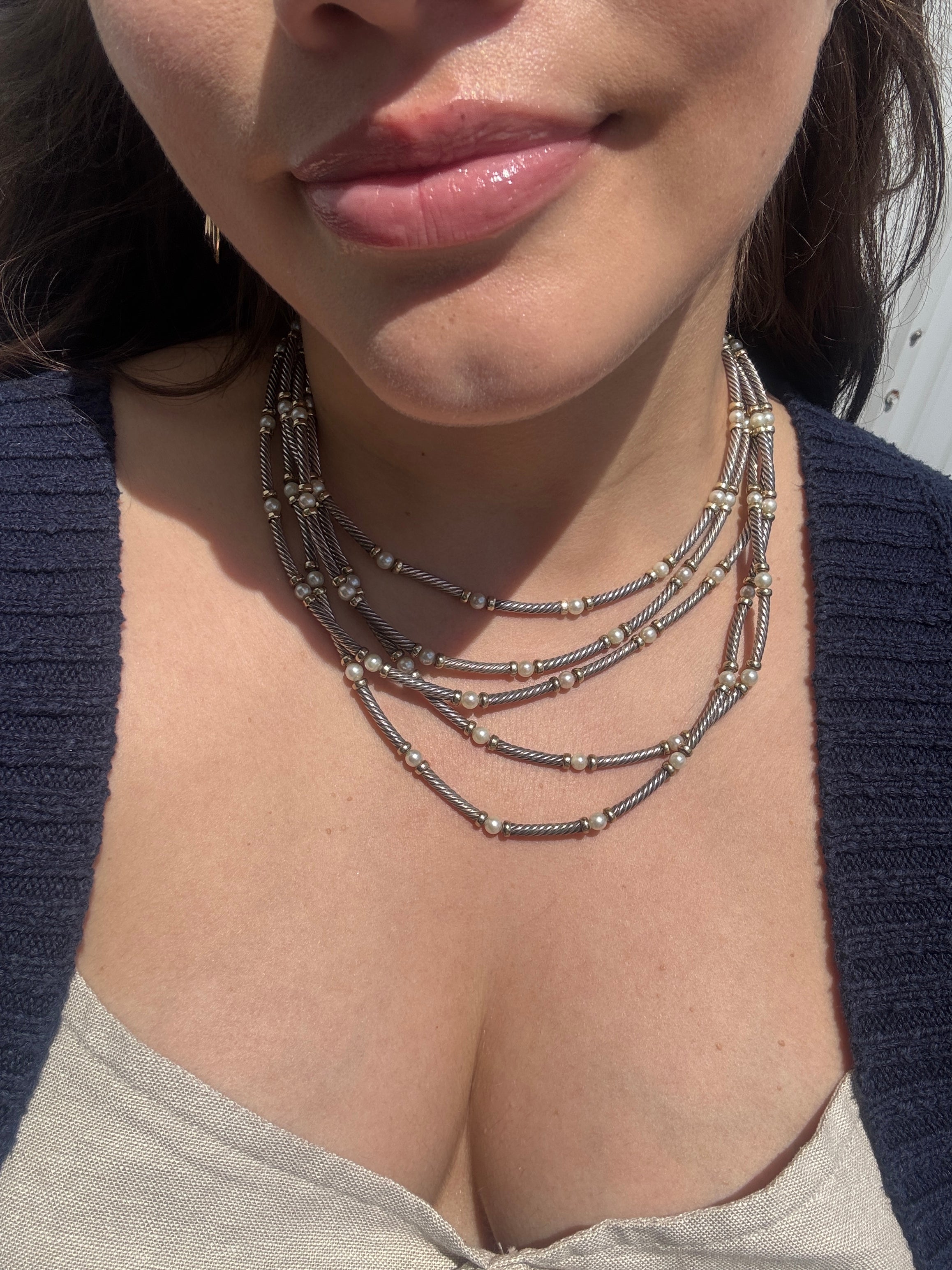 DY 5 Layer Silver & Pearl Necklace 1505437